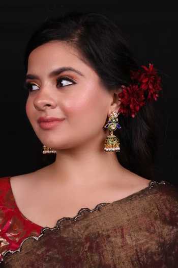 Moh-Maya By Disha Khatri Kundan Polki Emerald Jhumkas 