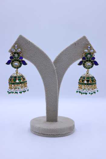 Moh-Maya By Disha Khatri Kundan Polki Emerald Jhumkas 
