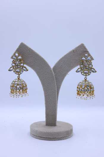 Moh-Maya By Disha Khatri Kundan Polki Pearl Beads Jhumkas 