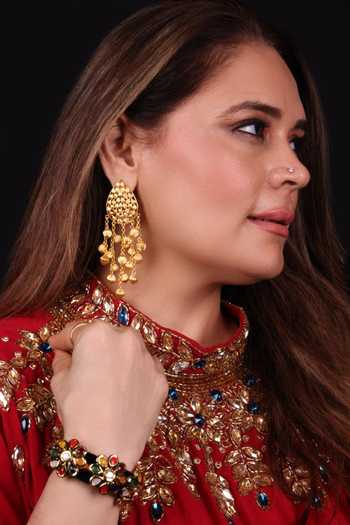 Moh-Maya By Disha Khatri Golden Beads Tassel Dangler Earrings 