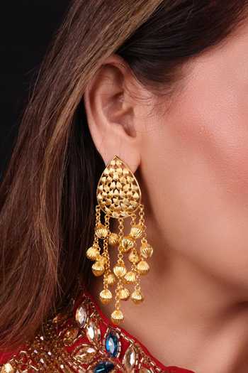 Moh-Maya By Disha Khatri Golden Beads Tassel Dangler Earrings 