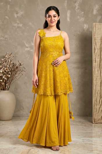 Two Sisters By Gyans Crochet Lace Work Peplum Kurta & Sharara Set 