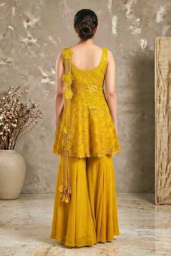 Two Sisters By Gyans Crochet Lace Work Peplum Kurta & Sharara Set 