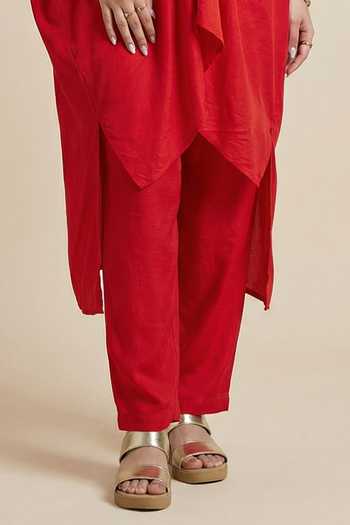 Buy_Two Sisters By Gyans_Red Silk Collared, Button-down Neck Crimson Wings Kaftan And Pant Set 