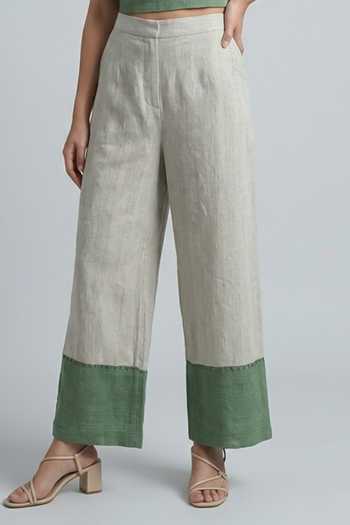 Two Sisters By Gyans_Green Cotton Square Neck Verdant Root Colorblock Jacket Pant Set _Online_at_Aza_Fashions