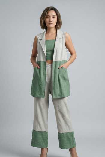 Two Sisters By Gyans Verdant Root Colorblock Jacket Pant Set 