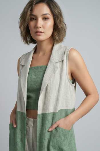 Buy_Two Sisters By Gyans_Green Cotton Square Neck Verdant Root Colorblock Jacket Pant Set _Online_at_Aza_Fashions