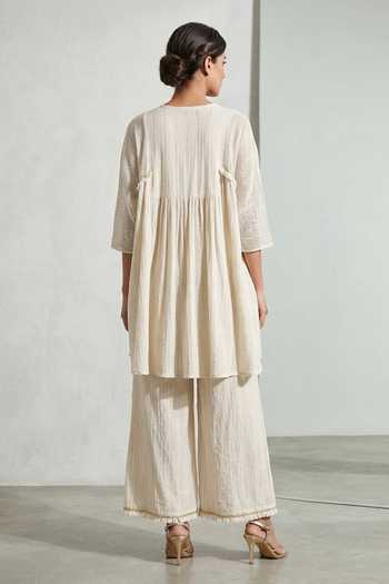Two Sisters By Gyans Textured Yoke Threadwork Kaftan & Pant Set 