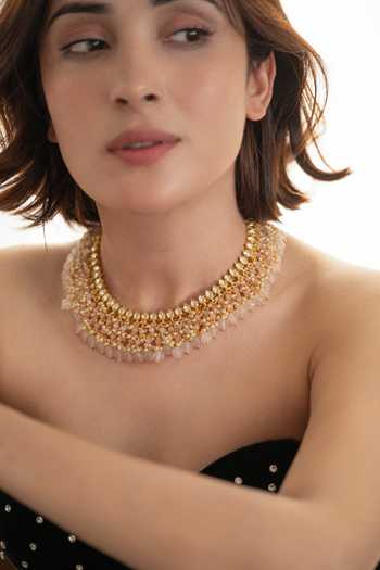 Buy_Do Taara_Pink Kundan And Rose Quartz Necklace Set _Online_at_Aza_Fashions