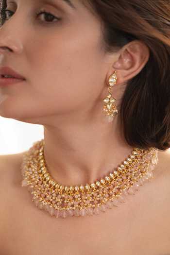 Buy_Do Taara_Pink Kundan And Rose Quartz Necklace Set 
