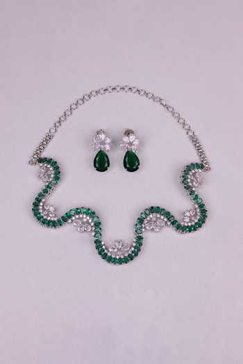 Moh-Maya By Disha Khatri Emerald Zircon Choker & Stud Earrings Set 