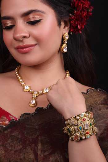 Moh-Maya By Disha Khatri Kundan Polki Necklace & Dangler Earrings Set 