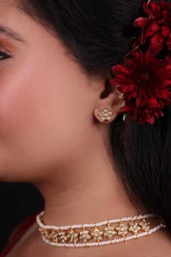 Moh-Maya By Disha Khatri Kundan Polki Pearl Choker & Stud Earrings Set 