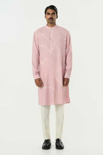 Line Out Line_Pink Chanderi Meta Grid Kurta _at_Aza_Fashions