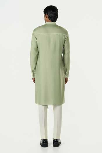 Line Out Line_Green Chanderi Meta Grid Kurta _Online_at_Aza_Fashions