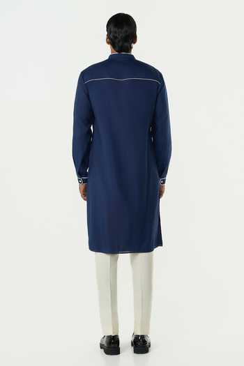 Line Out Line Navy Chanderi Embroidered Meta Grid Kurta Online at Aza Fashions Line Out Line_Navy Chanderi Embroidered Meta Grid Kurta _Online_at_Aza_Fashions