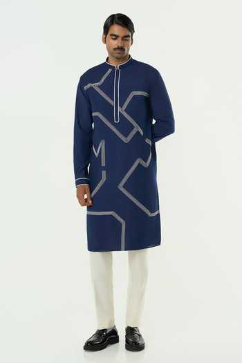 Buy Line Out Line Navy Chanderi Embroidered Meta Grid Kurta Online at Aza Fashions Buy_Line Out Line_Navy Chanderi Embroidered Meta Grid Kurta _Online_at_Aza_Fashions