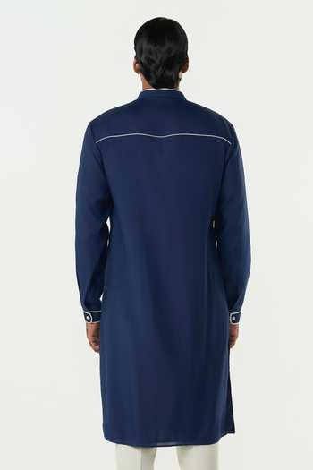 Shop Line Out Line Navy Chanderi Embroidered Meta Grid Kurta at Aza Fashions Shop_Line Out Line_Navy Chanderi Embroidered Meta Grid Kurta _at_Aza_Fashions