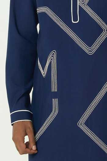 Line Out Line Navy Chanderi Embroidered Meta Grid Kurta at Aza Fashions Line Out Line_Navy Chanderi Embroidered Meta Grid Kurta _at_Aza_Fashions