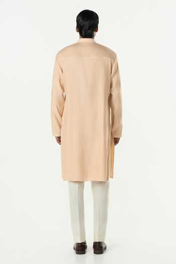 Line Out Line_Beige Chanderi Meta Twist Kurta _Online_at_Aza_Fashions