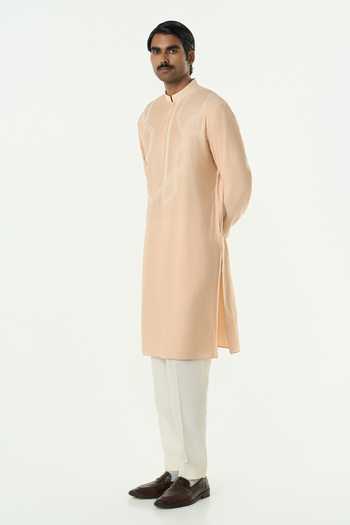 Buy_Line Out Line_Beige Chanderi Meta Twist Kurta _Online_at_Aza_Fashions