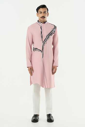 Buy_Line Out Line_Pink Chanderi The Abstract Kurta _Online_at_Aza_Fashions