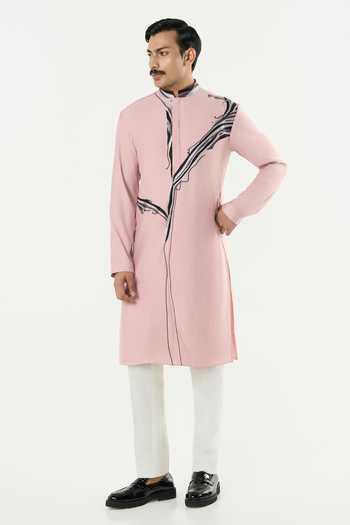 Line Out Line_Pink Chanderi The Abstract Kurta _at_Aza_Fashions