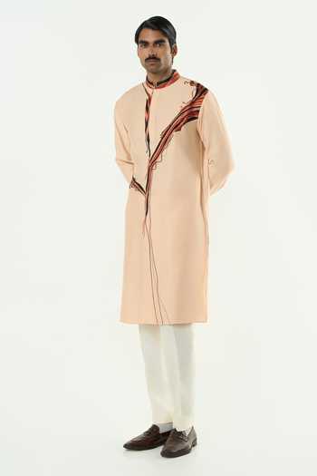 Shop_Line Out Line_Beige Chanderi The Abstract Kurta _Online_at_Aza_Fashions