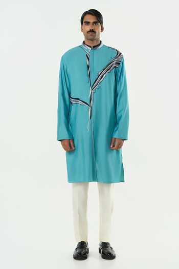 Buy_Line Out Line_Teal Chanderi The Abstract Resham Embroidered Kurta _Online_at_Aza_Fashions