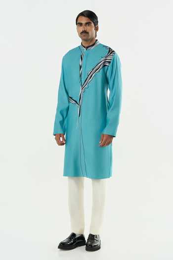 Line Out Line_Teal Chanderi The Abstract Resham Embroidered Kurta _at_Aza_Fashions