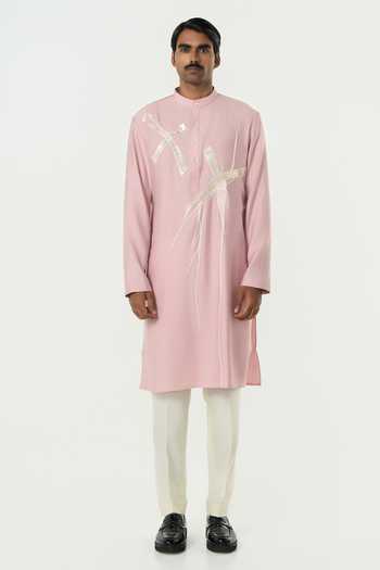 Buy_Line Out Line_Pink Chanderi Axis Embroidered Kurta _Online_at_Aza_Fashions