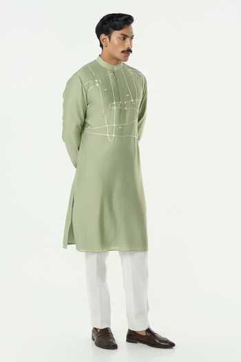 Buy_Line Out Line_Green Chanderi Pixel Warp Kurta _Online_at_Aza_Fashions