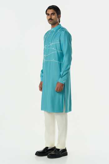 Buy_Line Out Line_Teal Chanderi Pixel Wrap Kurta _Online_at_Aza_Fashions