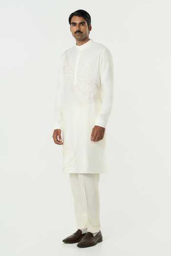 Buy_Line Out Line_Ivory Chanderi Avenue Thread Work Kurta _Online_at_Aza_Fashions