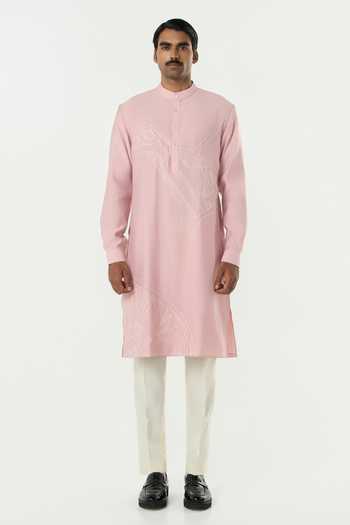 Buy_Line Out Line_Pink Chanderi Avenue Thread Work Kurta _Online_at_Aza_Fashions