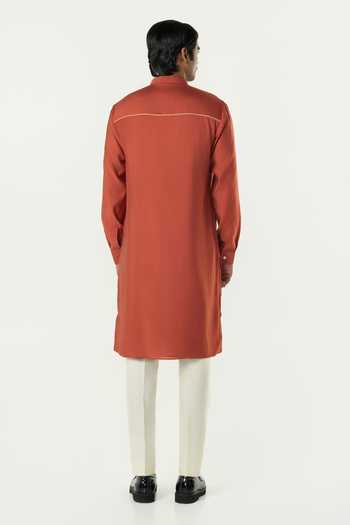 Line Out Line_Rust Chanderi Avenue Embroidered Kurta _Online_at_Aza_Fashions