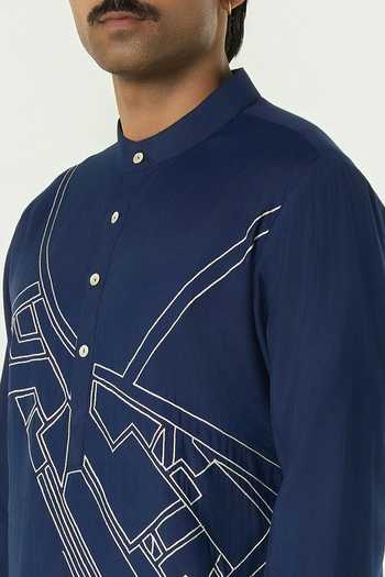 Buy_Line Out Line_Navy Chanderi Avenue Kurta _Online_at_Aza_Fashions