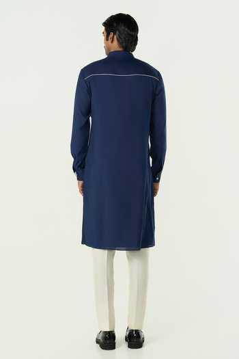 Shop_Line Out Line_Navy Chanderi Avenue Kurta _Online_at_Aza_Fashions