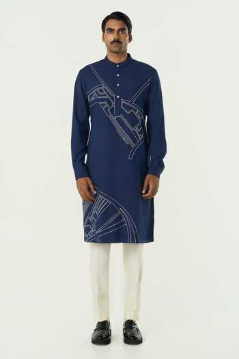 Line Out Line_Navy Chanderi Avenue Kurta _at_Aza_Fashions