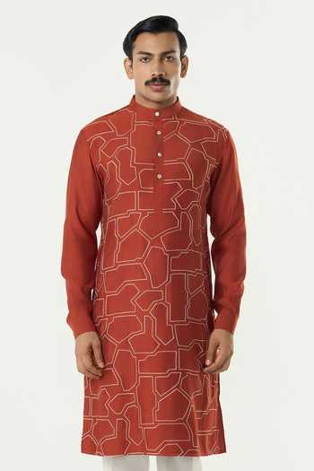 Line Out Line Chanderi Geo Block Embroidered Kurta 
