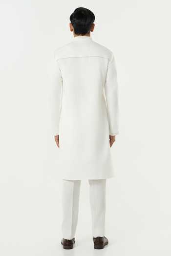 Line Out Line_Off White Chanderi Geo Frame Embroidered Kurta _Online_at_Aza_Fashions