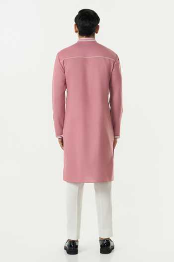 Buy_Line Out Line_Pink Cotton Geo Frame Embroidered Yoke Kurta _Online_at_Aza_Fashions