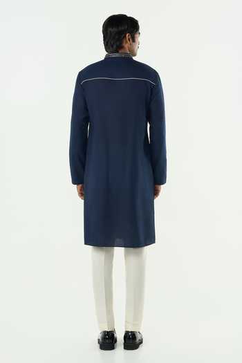 Buy_Line Out Line_Navy Cotton Lunar Bay Yoke Embroidered Kurta _Online_at_Aza_Fashions
