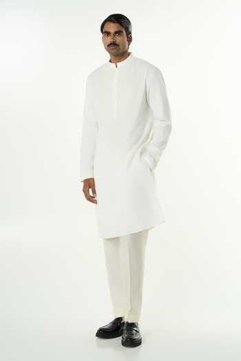 Buy_Line Out Line_Off White Cotton Grill Grid Tonal Cutdana Embroidered Kurta _Online_at_Aza_Fashions