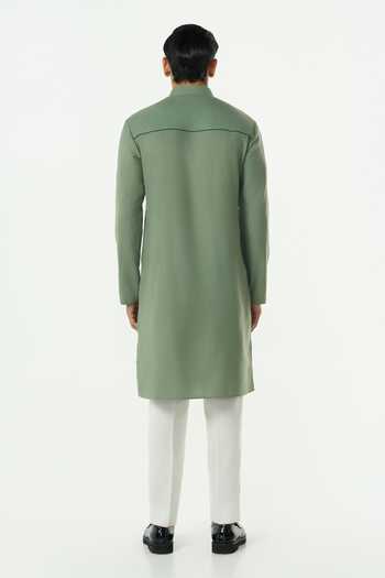 Line Out Line_Green Cotton Grill Grid Cutdana Embroidered Kurta _Online_at_Aza_Fashions