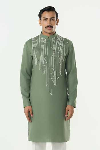 Line Out Line Grill Grid Cutdana Embroidered Kurta 