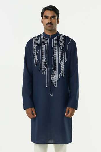 Line Out Line Grill Grid Contrast Cutdana Embroidered Kurta 
