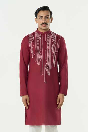Line Out Line Grill Grid Embroidered Yoke Kurta 