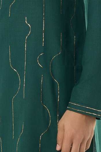 Shop_Line Out Line_Green Cotton City Pulse Pitta Work Kurta _Online_at_Aza_Fashions