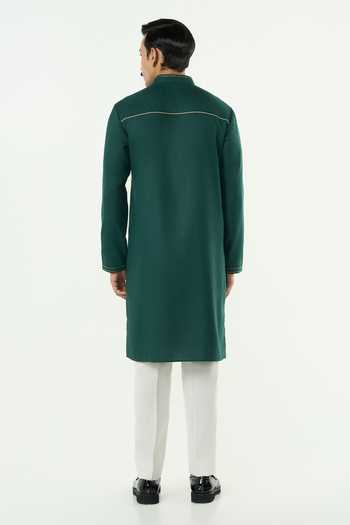 Line Out Line_Green Cotton City Pulse Pitta Work Kurta _at_Aza_Fashions